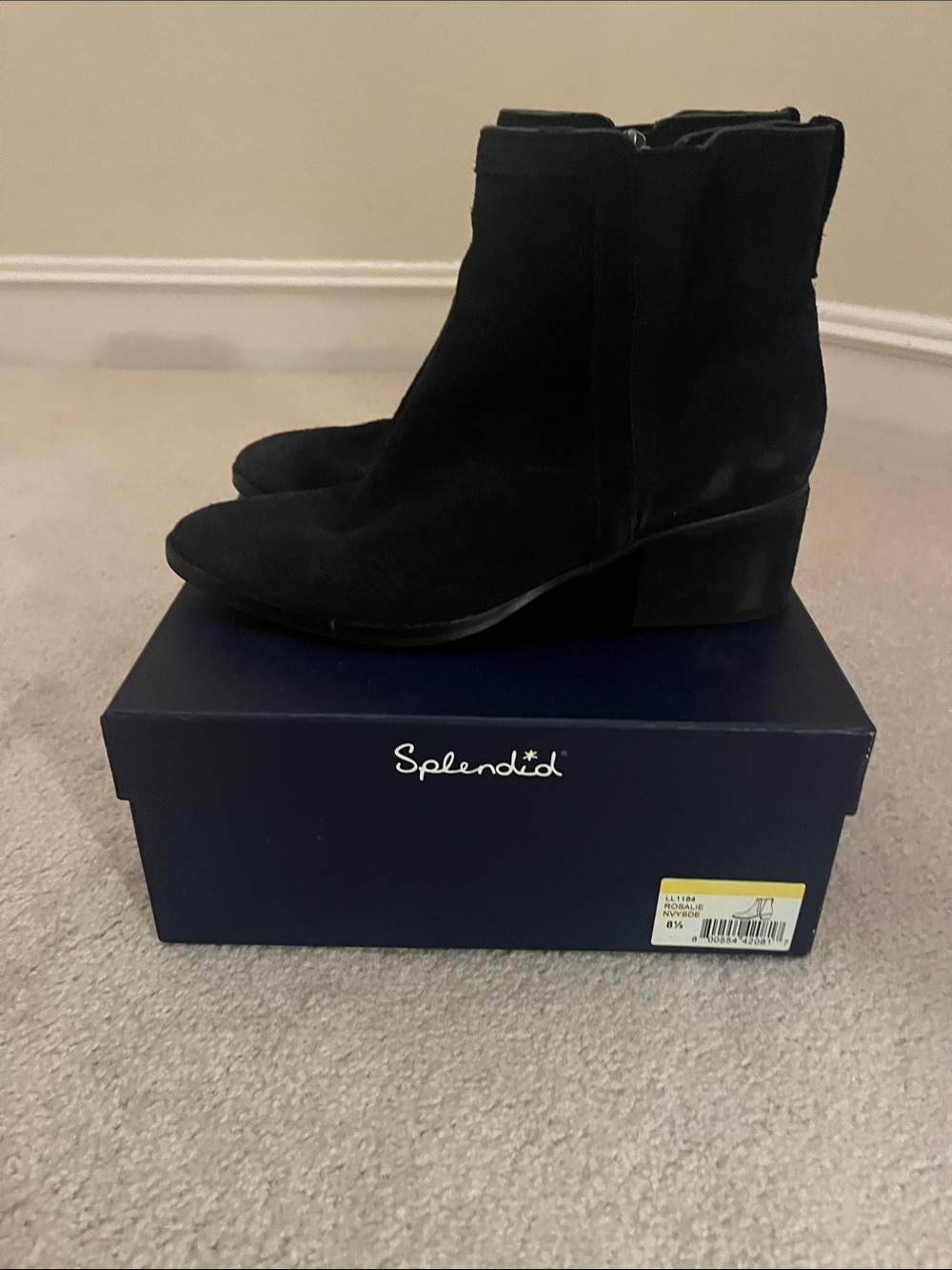 Splendid Black Suede Ankle Booties with Low Block Heel